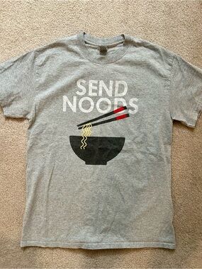 Men Size Medium Send Noods Funny Graphic Tee Shirt Ramen Noodles Comedy T-Shirt